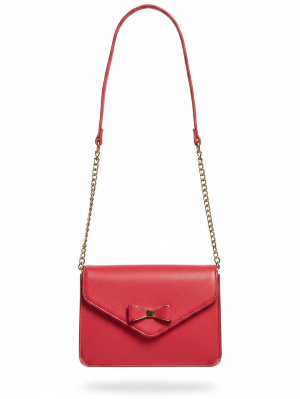 Like Dreams Coral Pink Saffiano Faux Leather Bow Crossbody Bag Gold Chain NWT